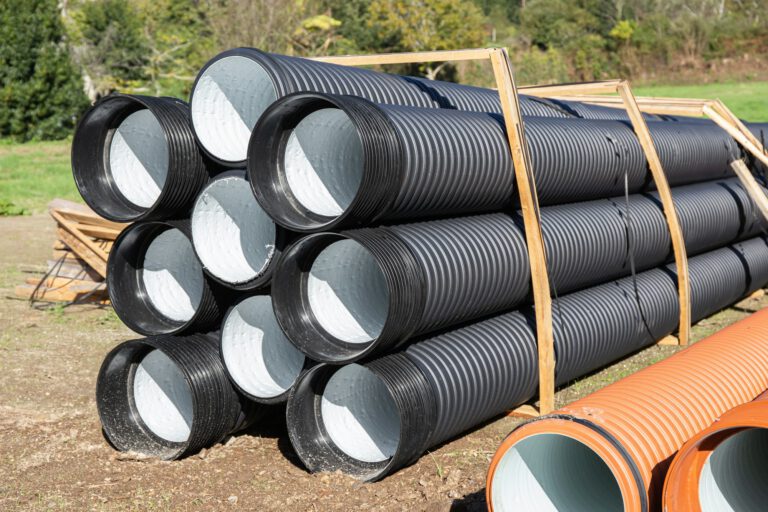 Pile of Polyethylene drainage pipes